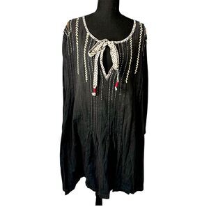 Womens Gry Midi Tunic Dress 4W Cotton Lagenlook Oversized Baggy Embroidered Boho